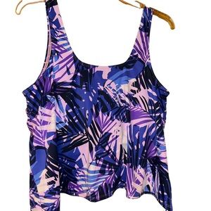 LL bean women purple tropical leaf print swim tankini top plus size 20W